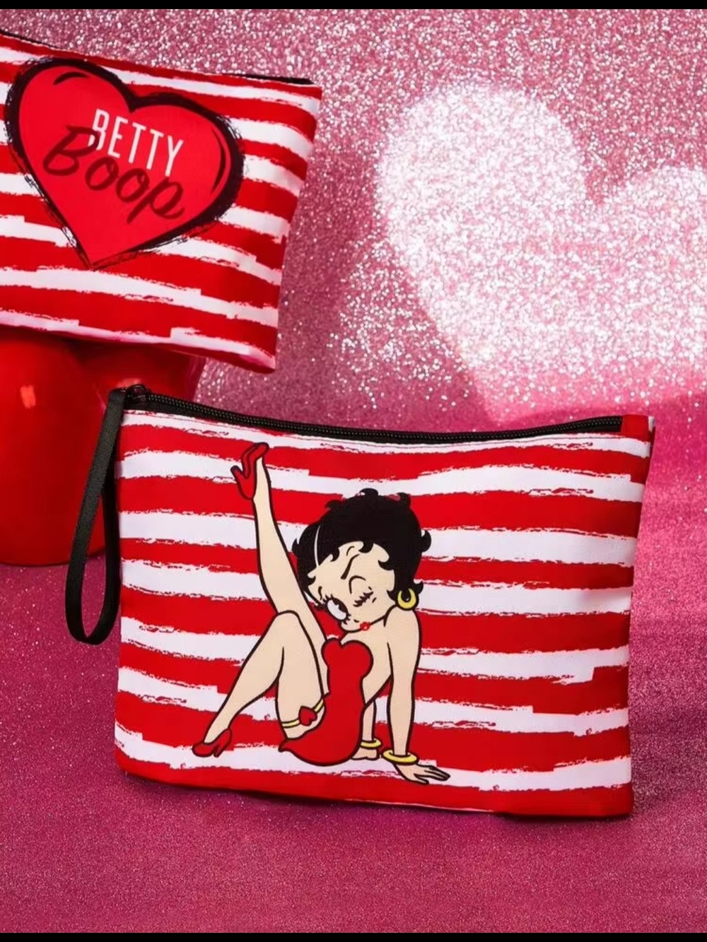 Betty Boop Red & White Striped Cosmetic Pouch